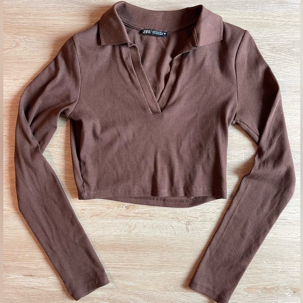Brown long sleeve crop top